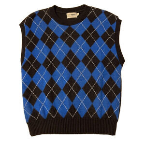 Vintage Rrrrruss Russ Togs Pullover Argyle Sweater Vest Sz Large Black Retro 80s